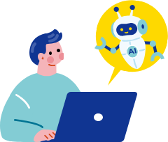 ノートPCとAIロボットのイラスト